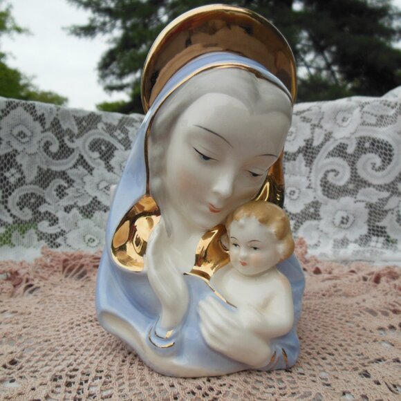 planter ceramic Madonna Mother Mary and Baby Jesus Made in Japan circa 1950s-60s - Picture 8 of 12